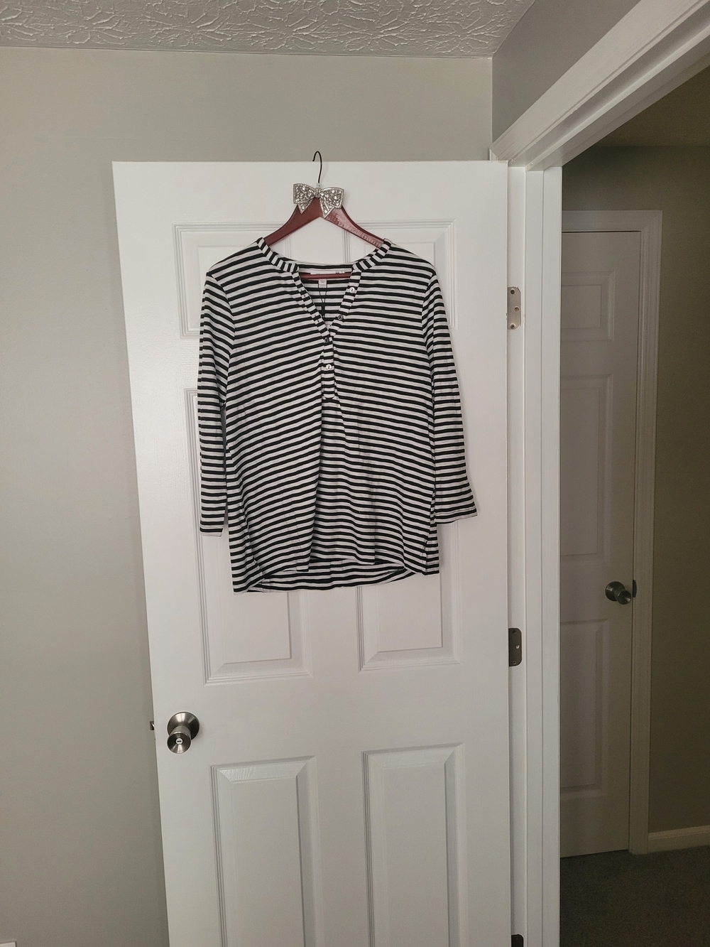 Striped Black and White Henley Top - Women